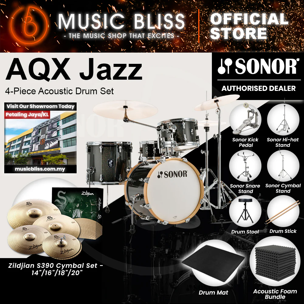 Sonor AQX Jazz 4-Piece Acoustic Drum Set - 18 Inch Bass Drum - Black Midnight Sparkle - Image 7