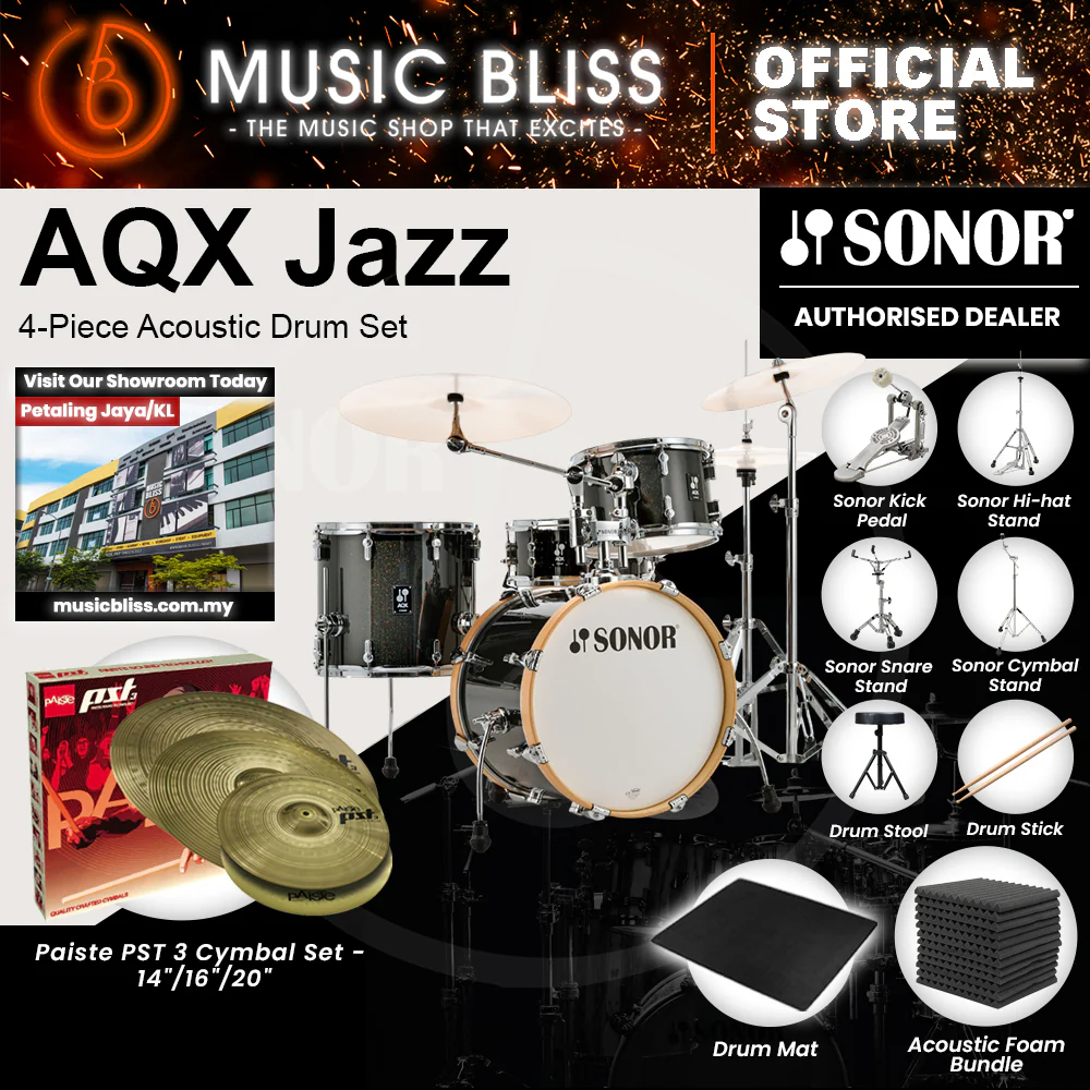 Sonor AQX Jazz 4-Piece Acoustic Drum Set - 18 Inch Bass Drum - Black Midnight Sparkle - Image 9