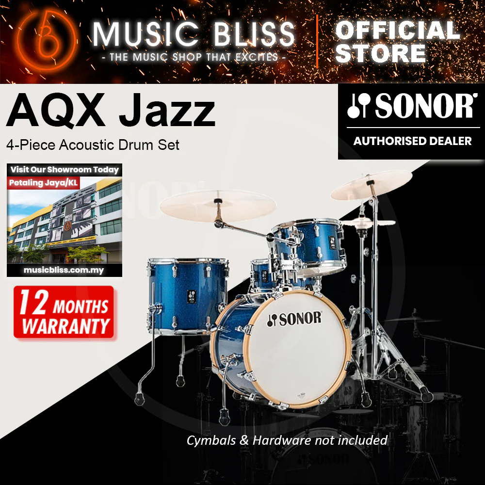 Sonor AQX Jazz 4-Piece Acoustic Drum Set - 18 Inch Bass Drum - Blue Ocean Sparkle