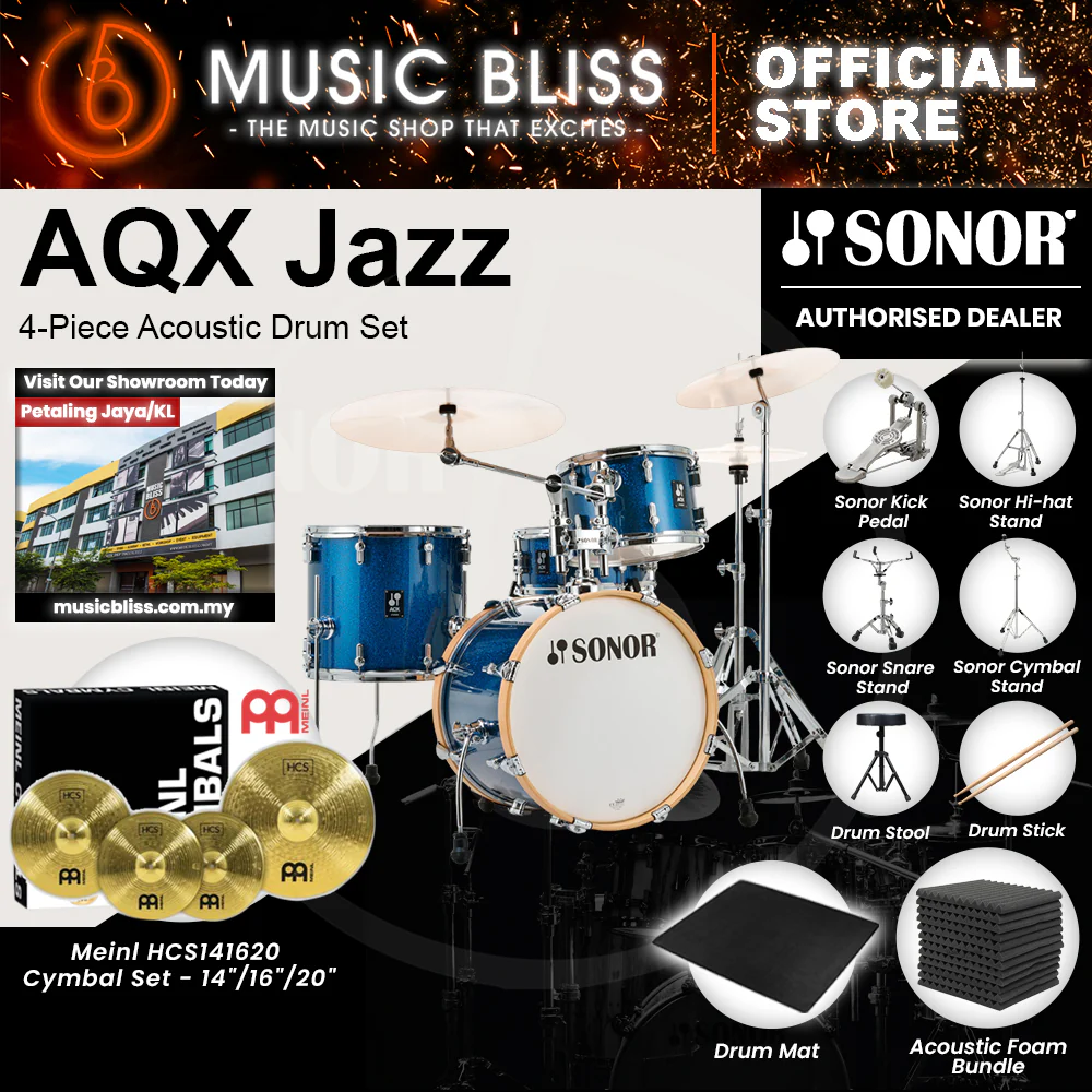 Sonor AQX Jazz 4-Piece Acoustic Drum Set - 18 Inch Bass Drum - Blue Ocean Sparkle - Image 10