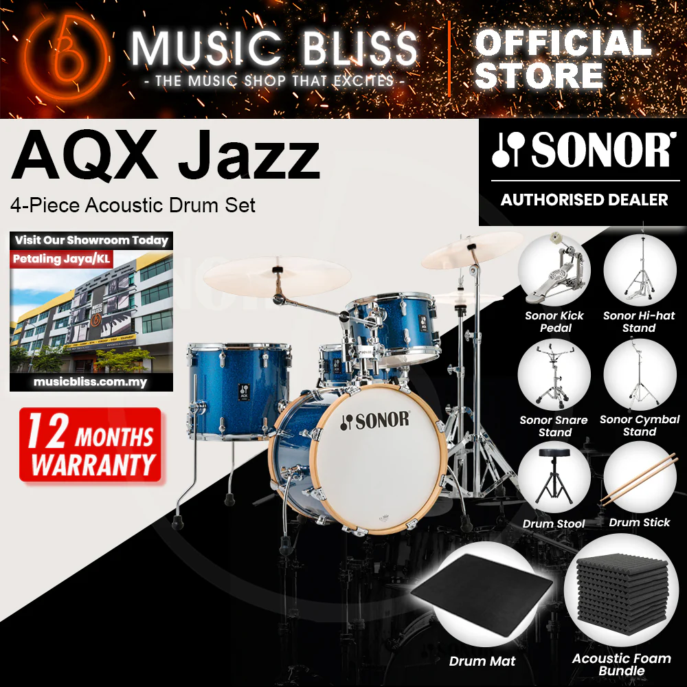 Sonor AQX Jazz 4-Piece Acoustic Drum Set - 18 Inch Bass Drum - Blue Ocean Sparkle - Image 2
