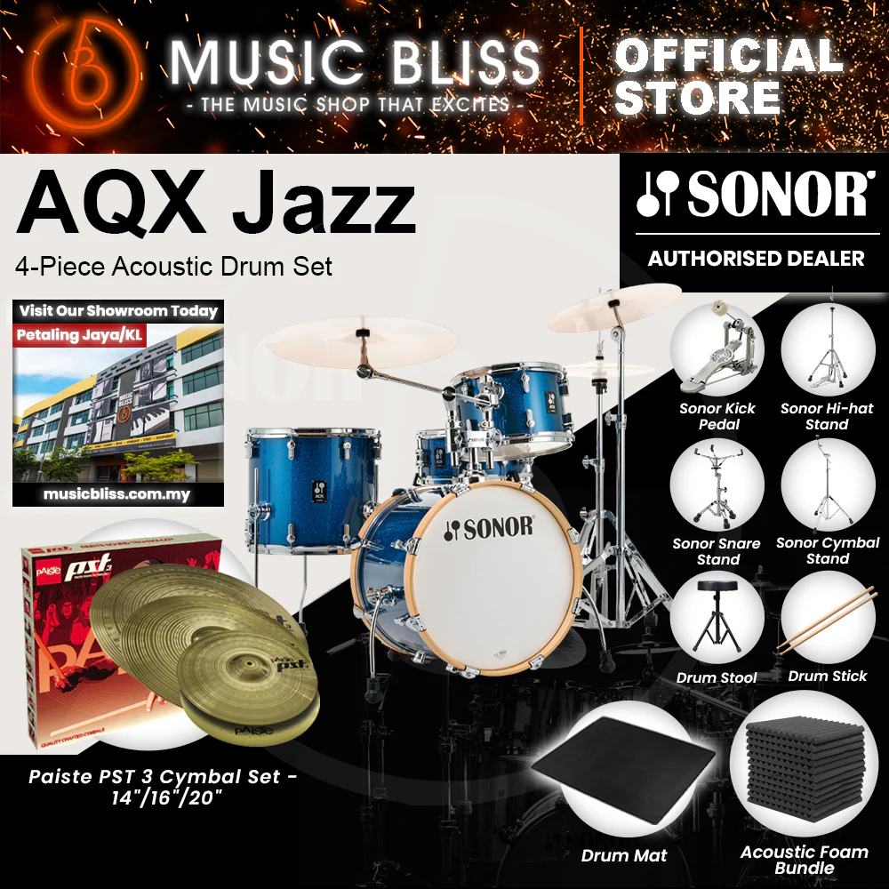 Sonor AQX Jazz 4-Piece Acoustic Drum Set - 18 Inch Bass Drum - Blue Ocean Sparkle - Image 9