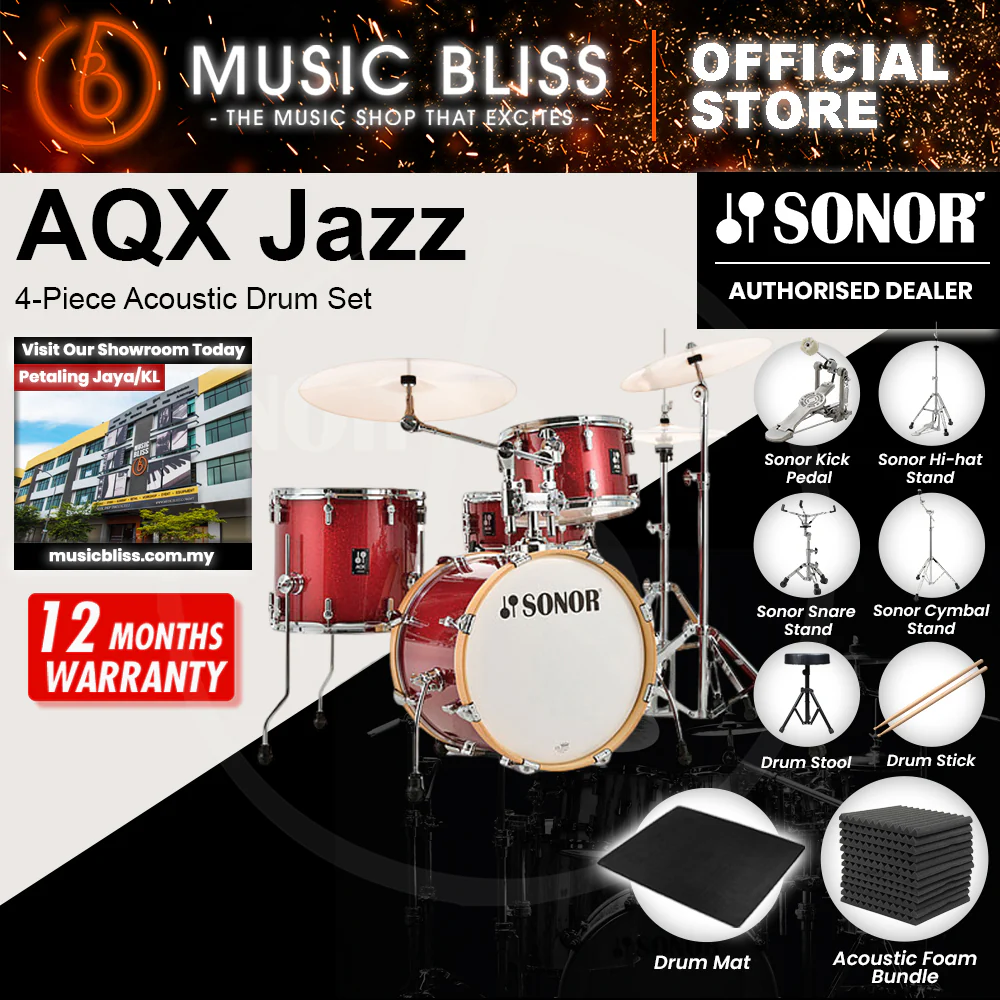 Sonor AQX Jazz 4-Piece Acoustic Drum Set - 18 Inch Bass Drum - Red Moon Sparkle - Image 2