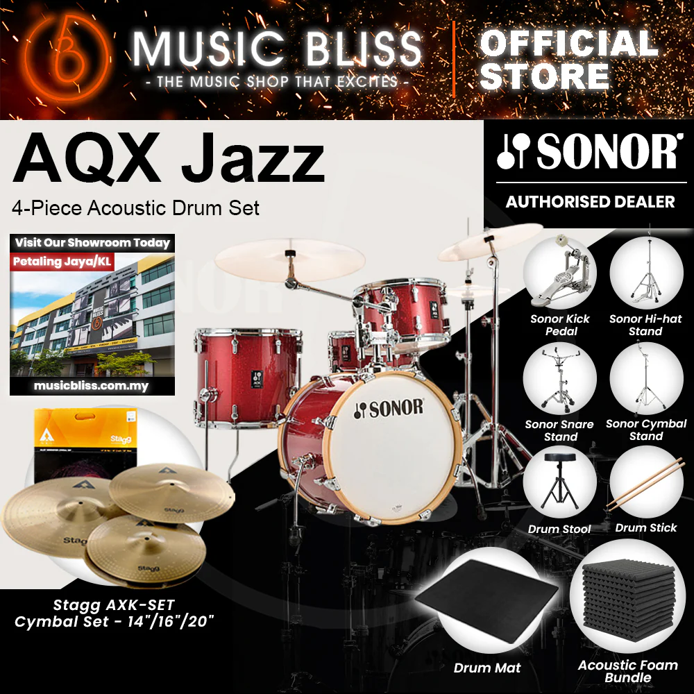 Sonor AQX Jazz 4-Piece Acoustic Drum Set - 18 Inch Bass Drum - Red Moon Sparkle - Image 3