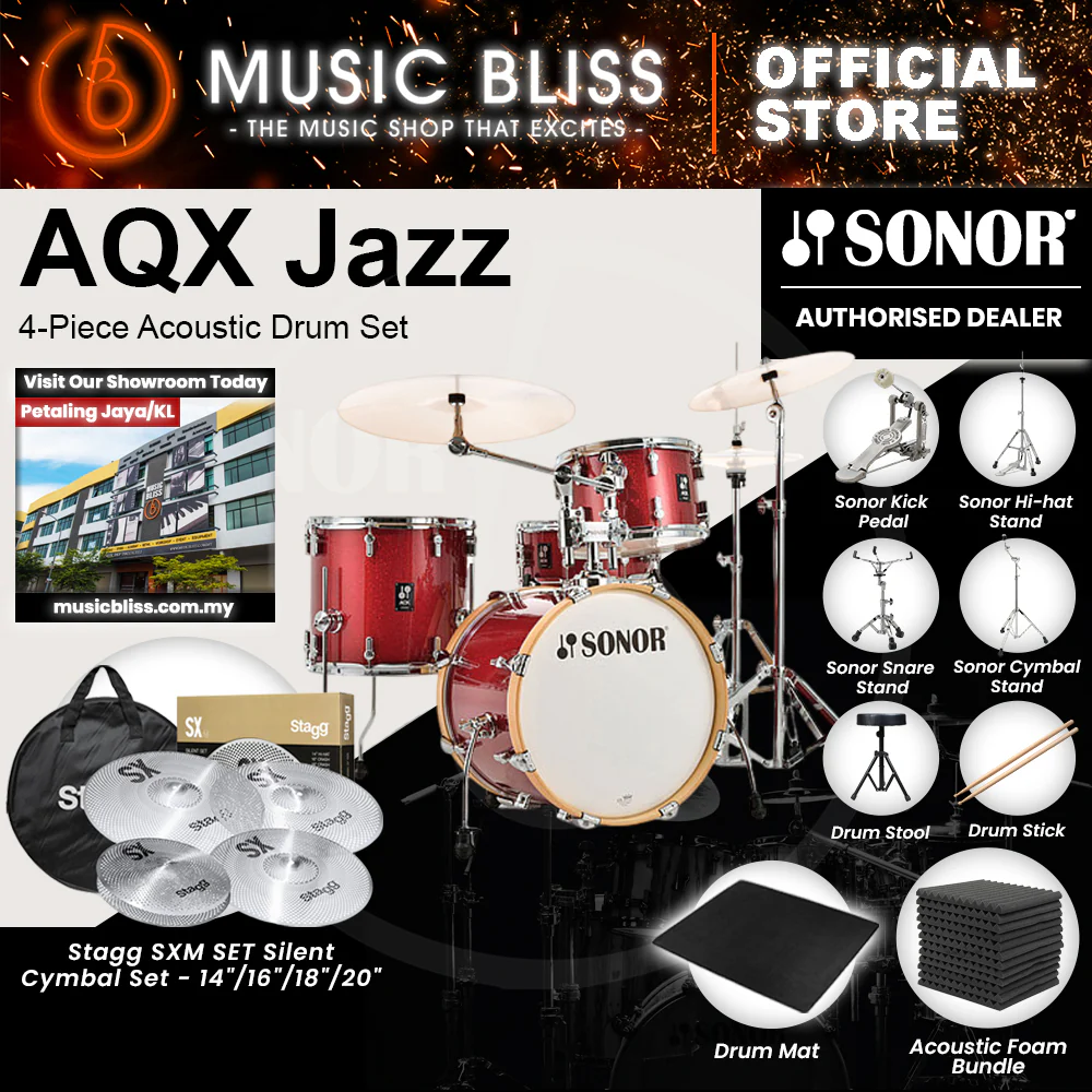Sonor AQX Jazz 4-Piece Acoustic Drum Set - 18 Inch Bass Drum - Red Moon Sparkle - Image 4