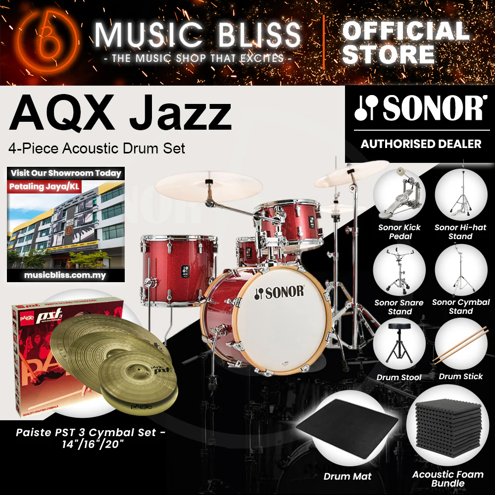 Sonor AQX Jazz 4-Piece Acoustic Drum Set - 18 Inch Bass Drum - Red Moon Sparkle - Image 9