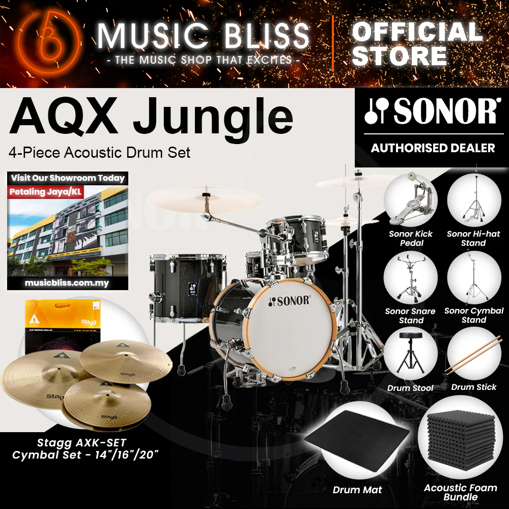 Sonor AQX Jungle 4-Piece Acoustic Drum Set - 16 Inch Bass Drum - Black Midnight Sparkle - Image 3