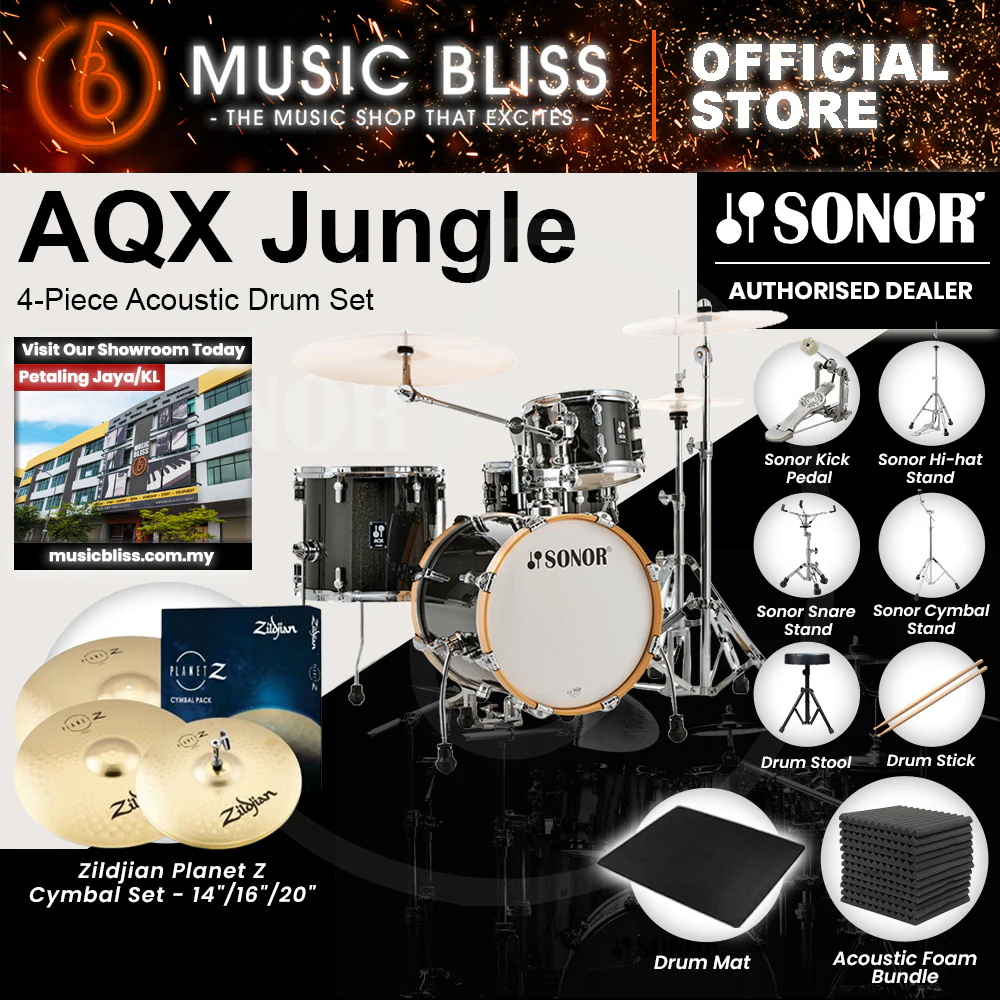 Sonor AQX Jungle 4-Piece Acoustic Drum Set - 16 Inch Bass Drum - Black Midnight Sparkle - Image 5