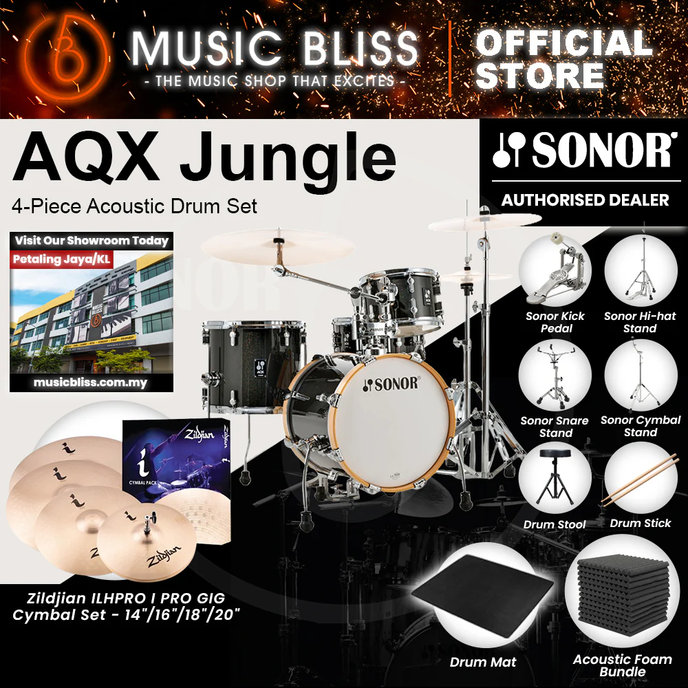Sonor AQX Jungle 4-Piece Acoustic Drum Set - 16 Inch Bass Drum - Black Midnight Sparkle - Image 6