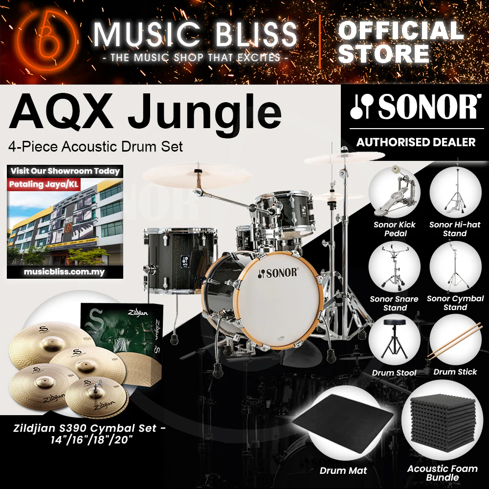 Sonor AQX Jungle 4-Piece Acoustic Drum Set - 16 Inch Bass Drum - Black Midnight Sparkle - Image 7