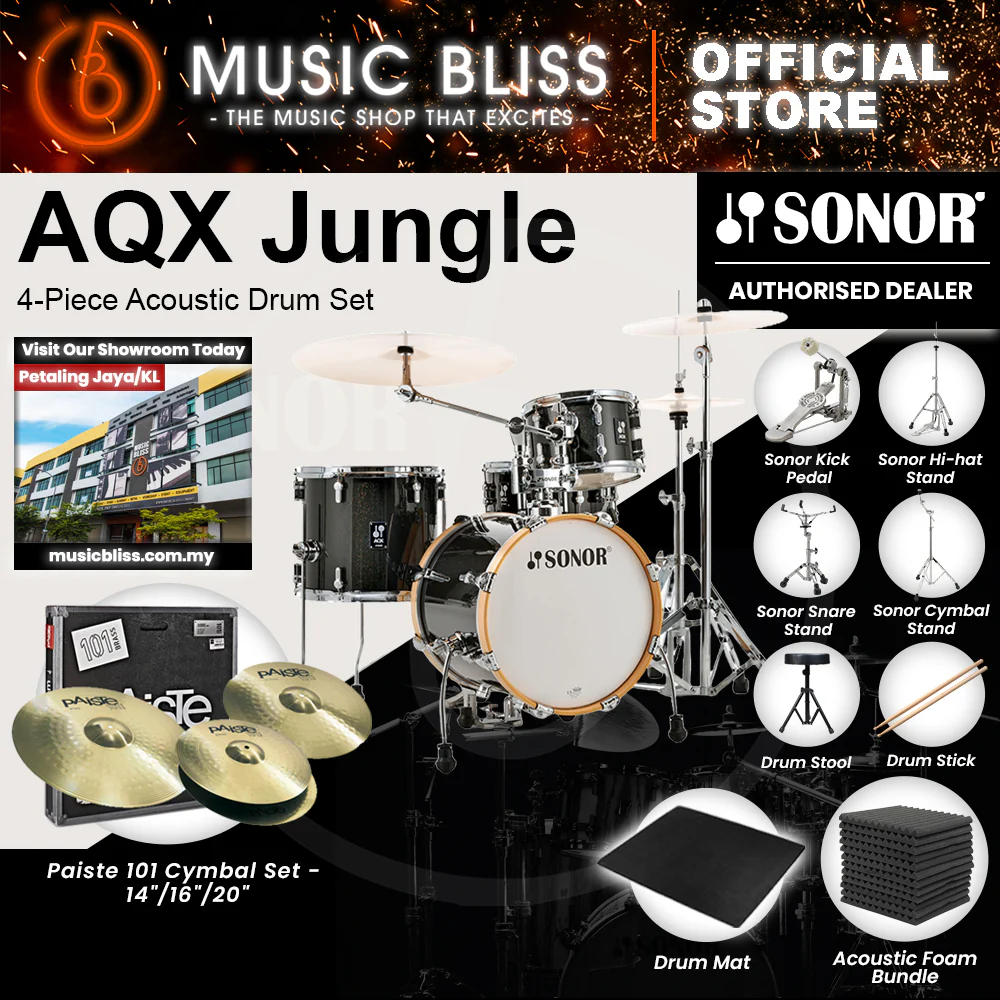 Sonor AQX Jungle 4-Piece Acoustic Drum Set - 16 Inch Bass Drum - Black Midnight Sparkle - Image 8