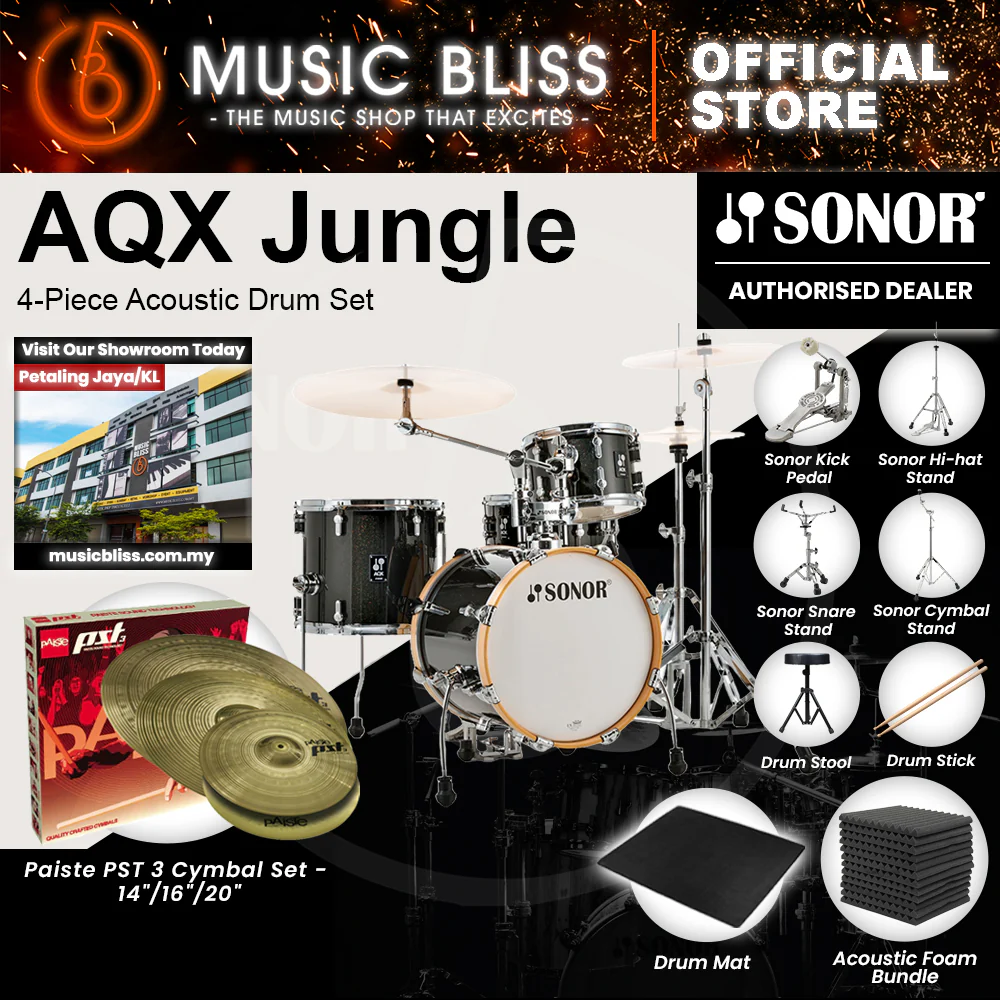 Sonor AQX Jungle 4-Piece Acoustic Drum Set - 16 Inch Bass Drum - Black Midnight Sparkle - Image 9