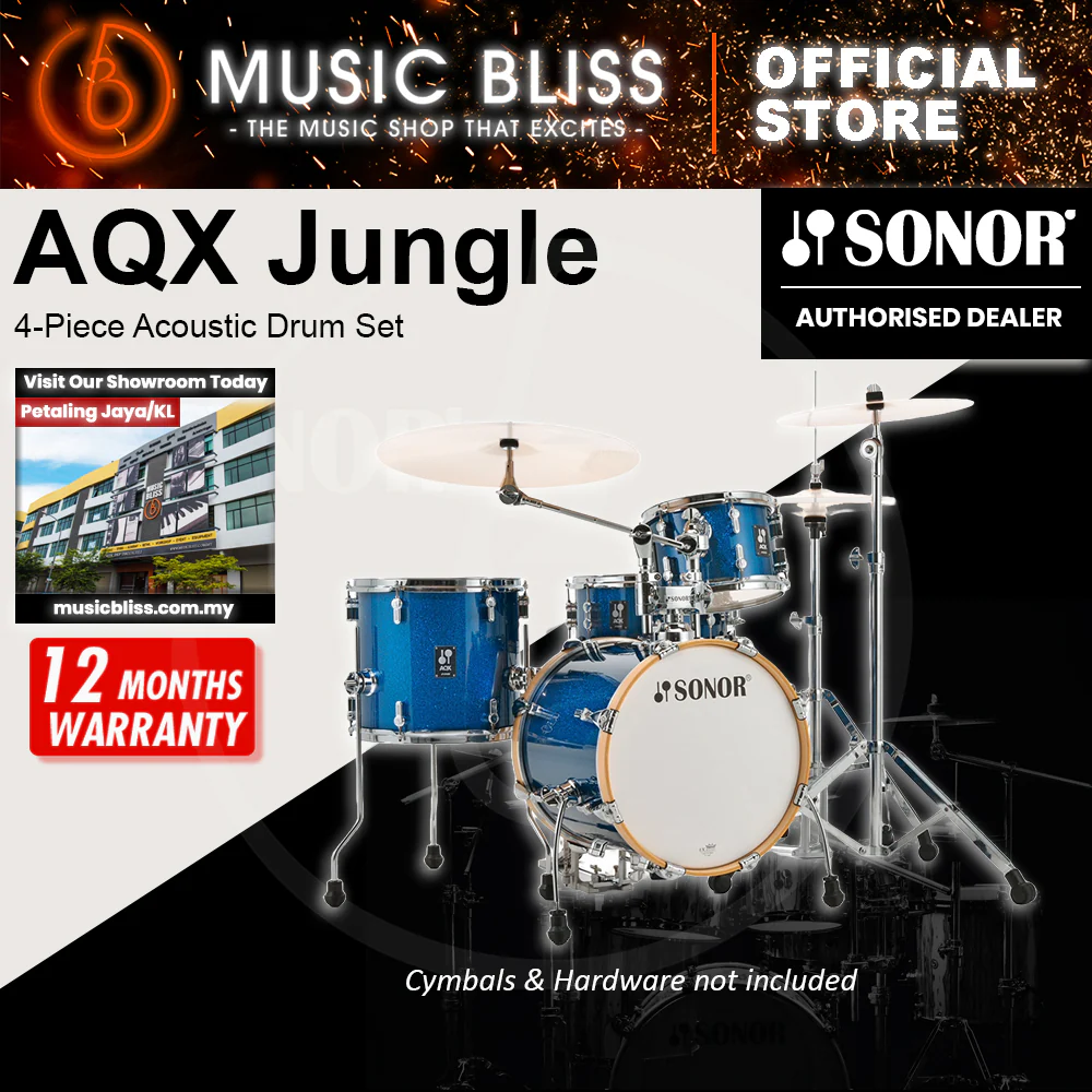 Sonor AQX Jungle 4-Piece Acoustic Drum Set - 16 Inch Bass Drum - Blue Ocean Sparkle