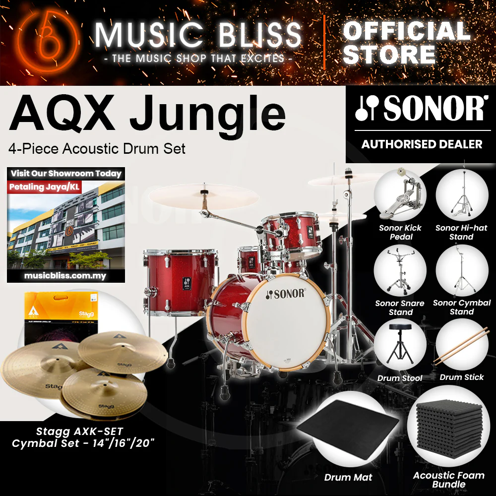 Sonor AQX Jungle 4-Piece Acoustic Drum Set - 16 Inch Bass Drum - Red Moon Sparkle - Image 3