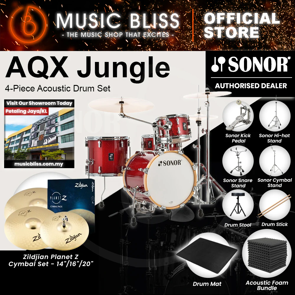 Sonor AQX Jungle 4-Piece Acoustic Drum Set - 16 Inch Bass Drum - Red Moon Sparkle - Image 5
