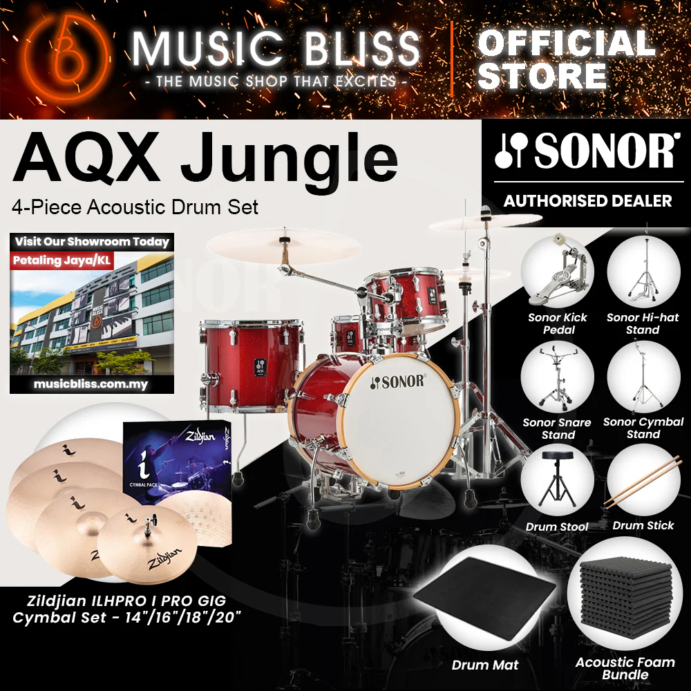 Sonor AQX Jungle 4-Piece Acoustic Drum Set - 16 Inch Bass Drum - Red Moon Sparkle - Image 6