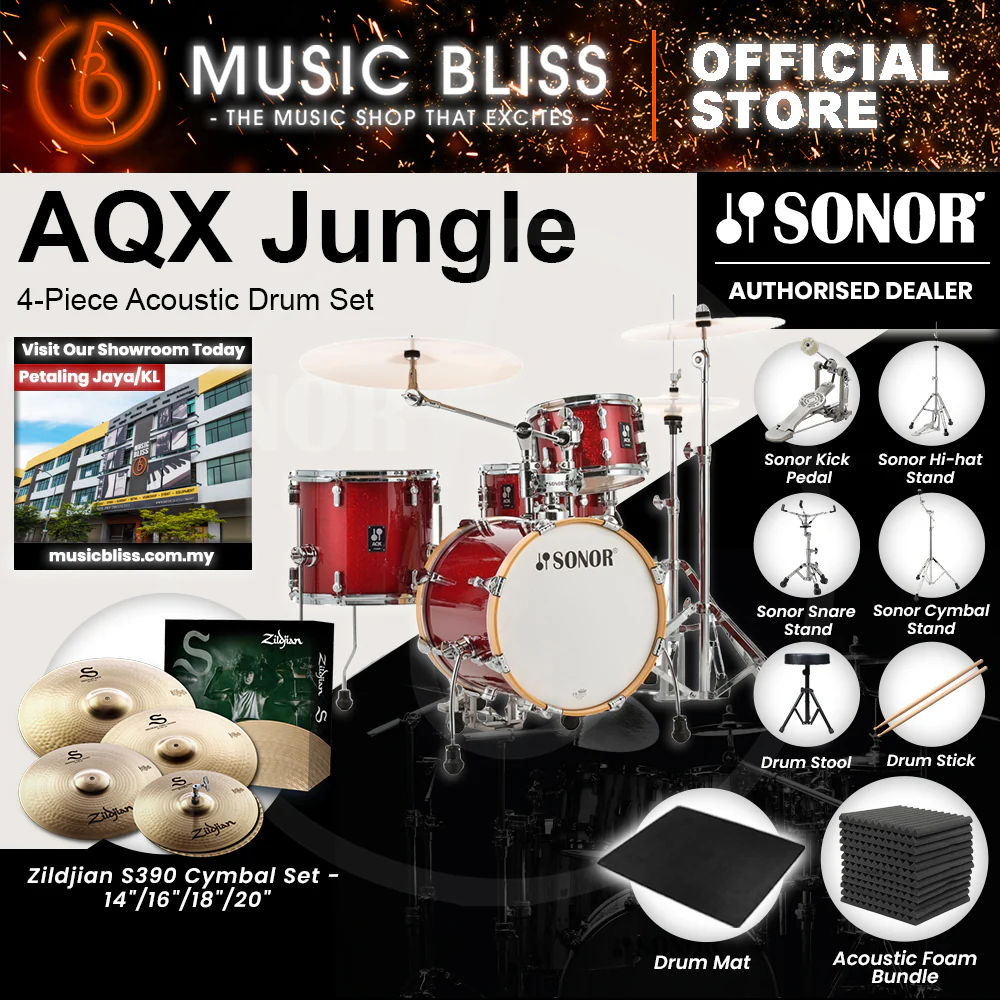 Sonor AQX Jungle 4-Piece Acoustic Drum Set - 16 Inch Bass Drum - Red Moon Sparkle - Image 7