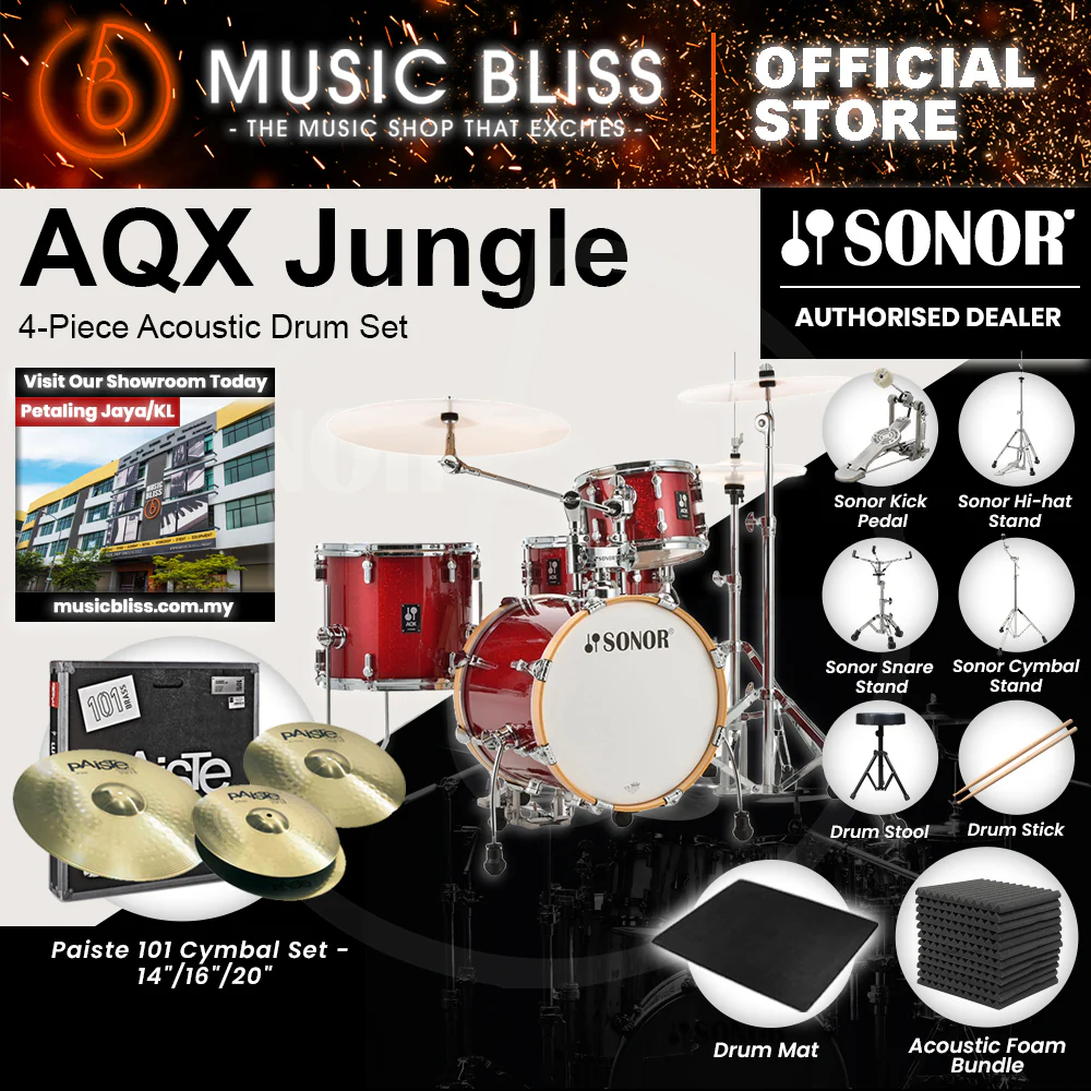 Sonor AQX Jungle 4-Piece Acoustic Drum Set - 16 Inch Bass Drum - Red Moon Sparkle - Image 8