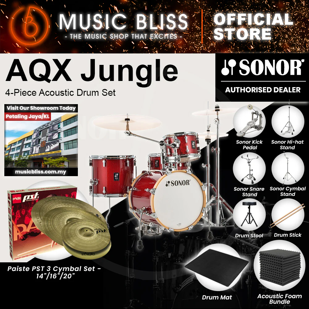 Sonor AQX Jungle 4-Piece Acoustic Drum Set - 16 Inch Bass Drum - Red Moon Sparkle - Image 9