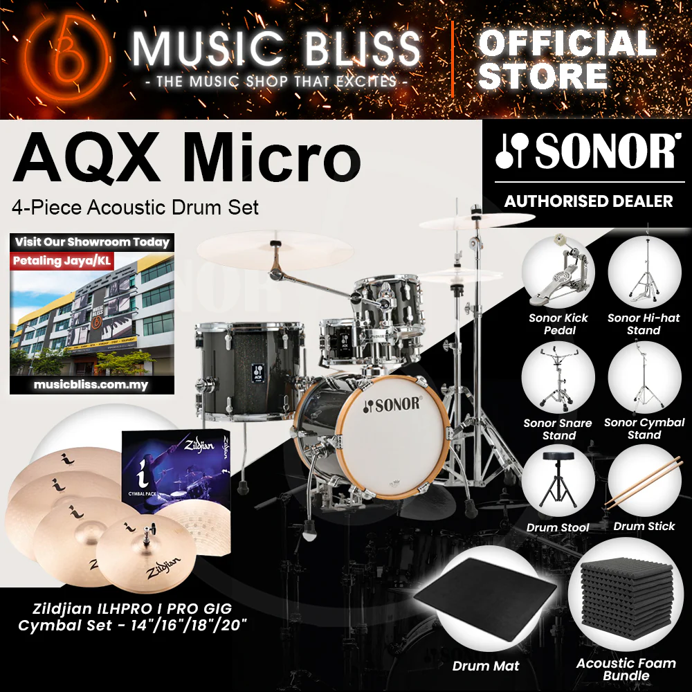 Sonor AQX Micro 4-Piece Acoustic Drum Set - 14 Inch Bass Drum - Black Midnight Sparkle - Image 6