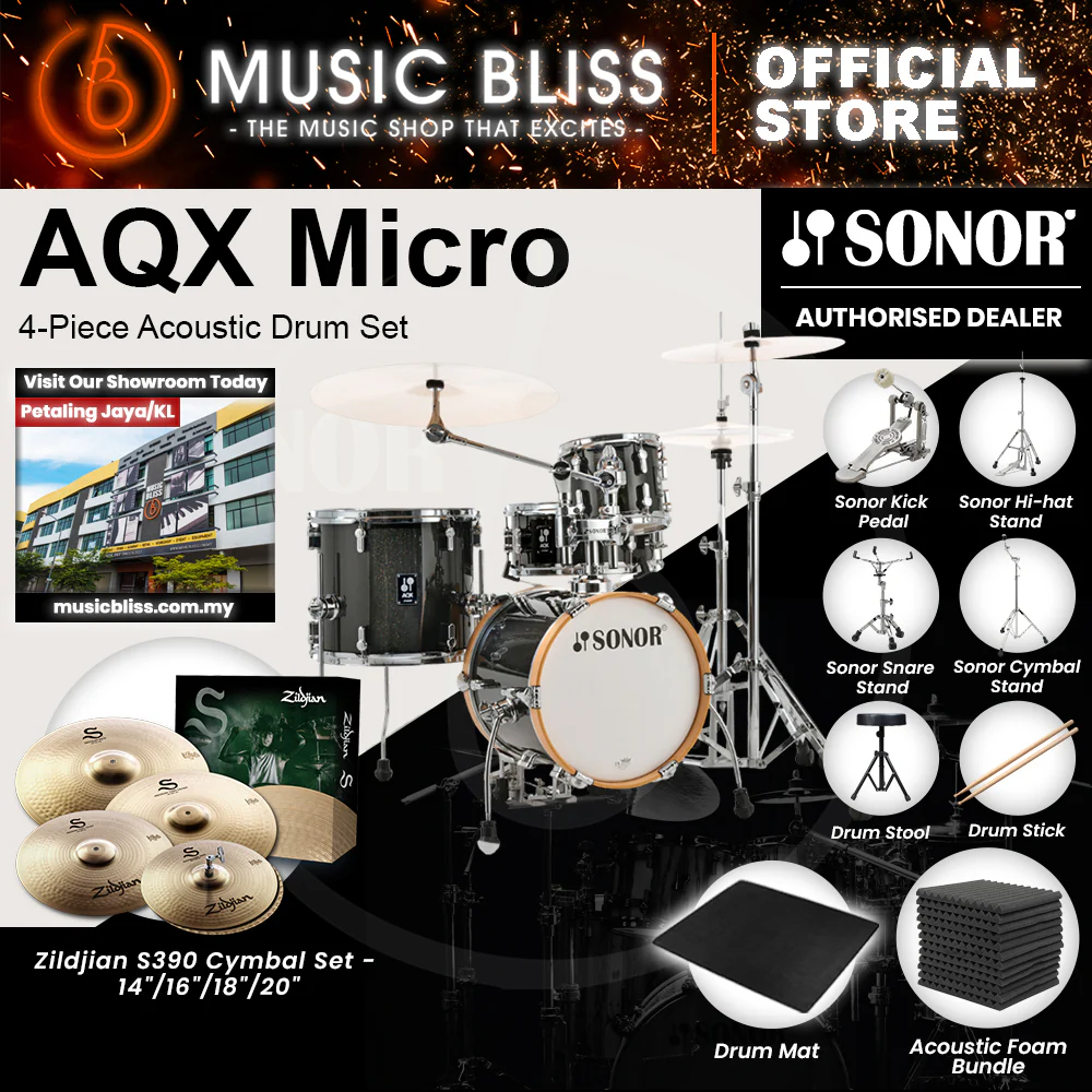 Sonor AQX Micro 4-Piece Acoustic Drum Set - 14 Inch Bass Drum - Black Midnight Sparkle - Image 7