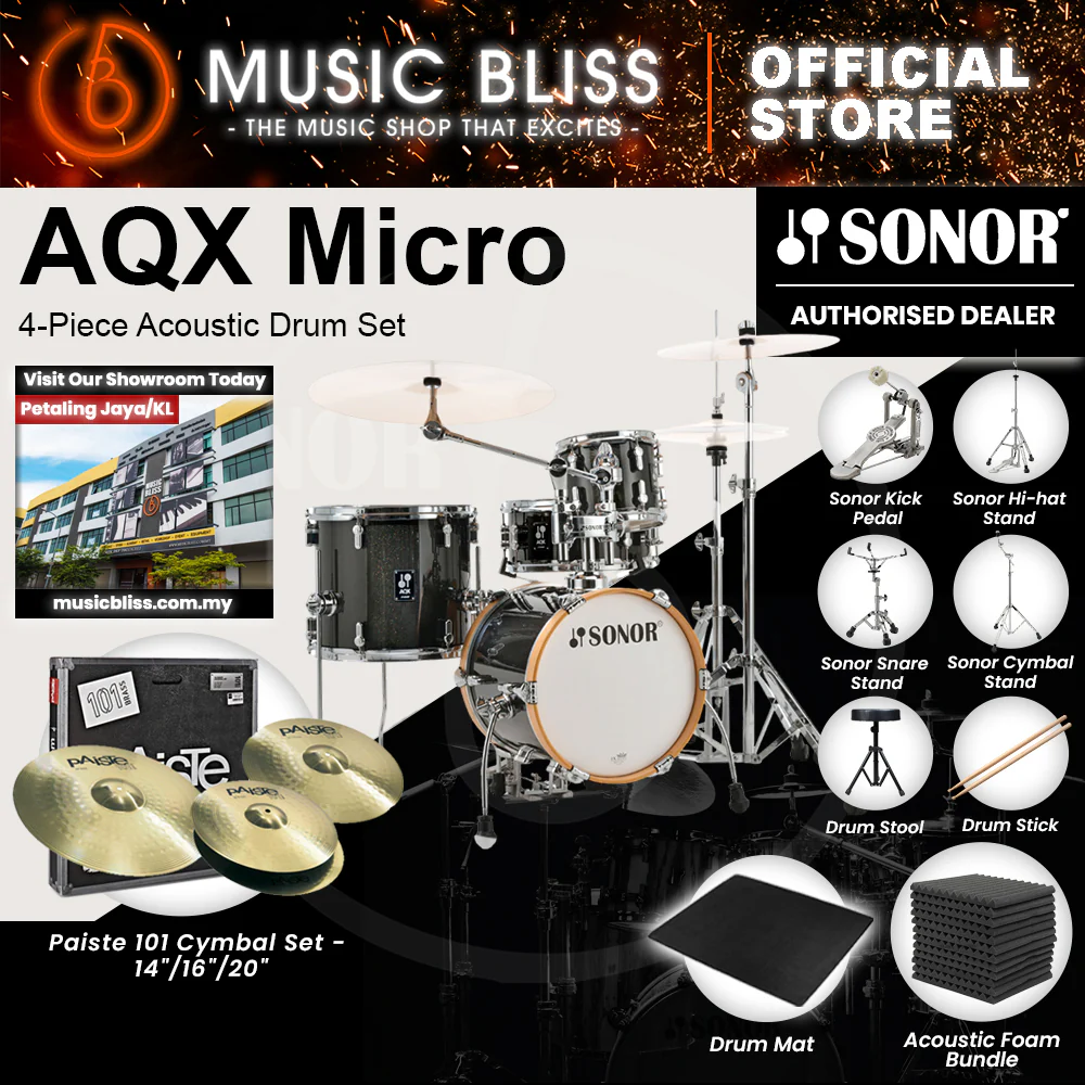 Sonor AQX Micro 4-Piece Acoustic Drum Set - 14 Inch Bass Drum - Black Midnight Sparkle - Image 8