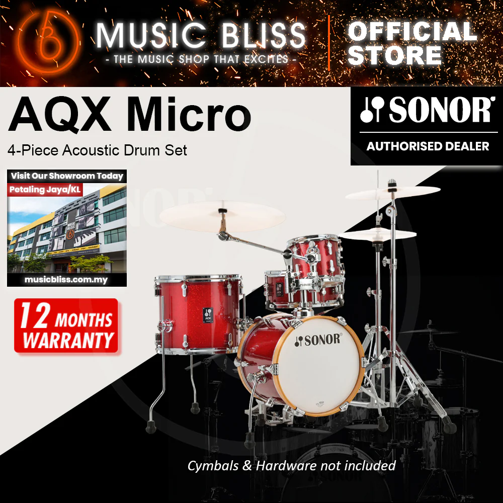 Sonor AQX Micro 4-Piece Acoustic Drum Set - 14 Inch Bass Drum - Red Moon Sparkle