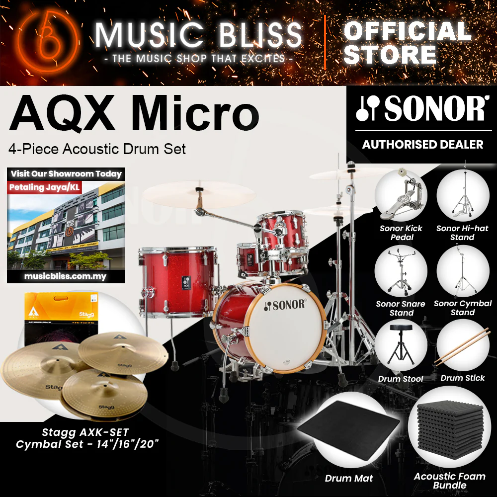 Sonor AQX Micro 4-Piece Acoustic Drum Set - 14 Inch Bass Drum - Red Moon Sparkle - Image 3