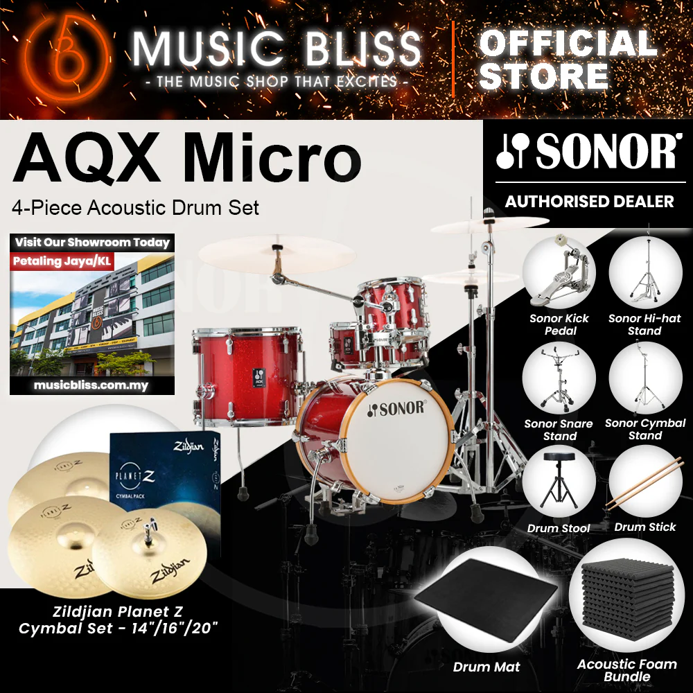 Sonor AQX Micro 4-Piece Acoustic Drum Set - 14 Inch Bass Drum - Red Moon Sparkle - Image 5