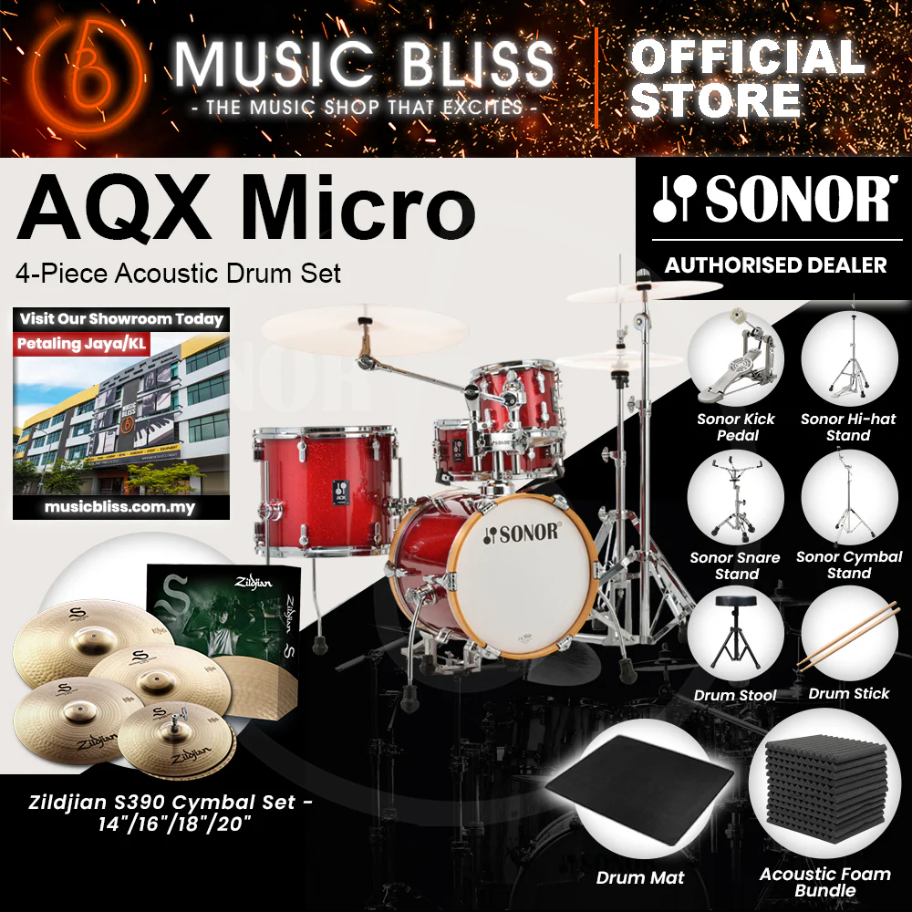 Sonor AQX Micro 4-Piece Acoustic Drum Set - 14 Inch Bass Drum - Red Moon Sparkle - Image 7