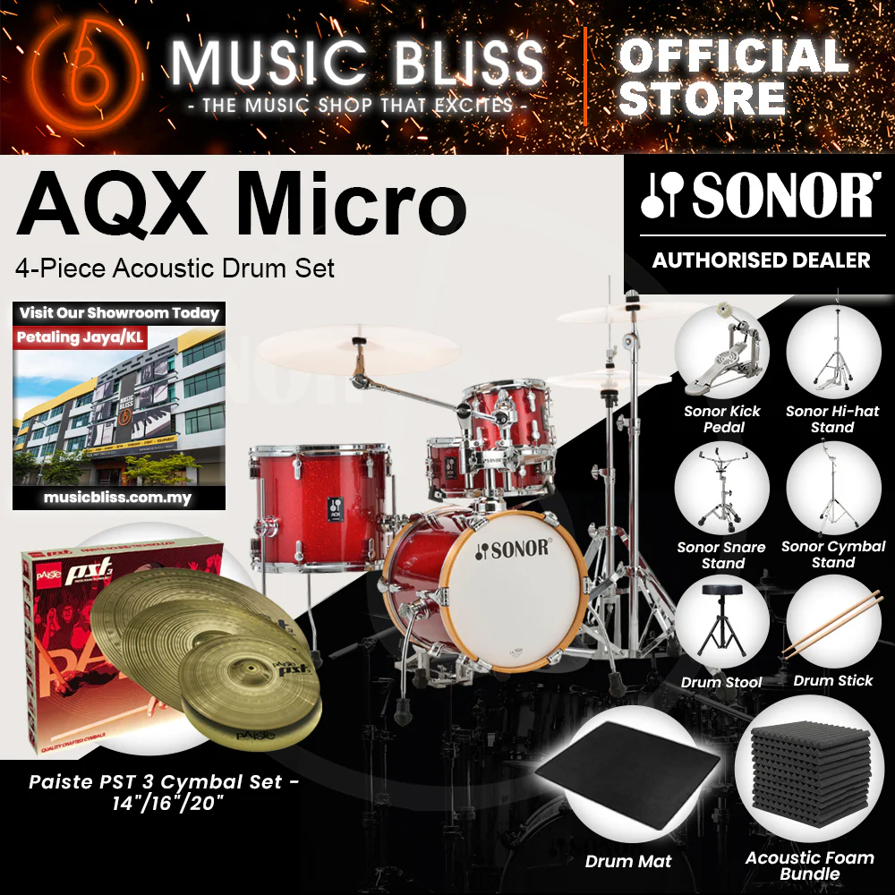 Sonor AQX Micro 4-Piece Acoustic Drum Set - 14 Inch Bass Drum - Red Moon Sparkle - Image 8