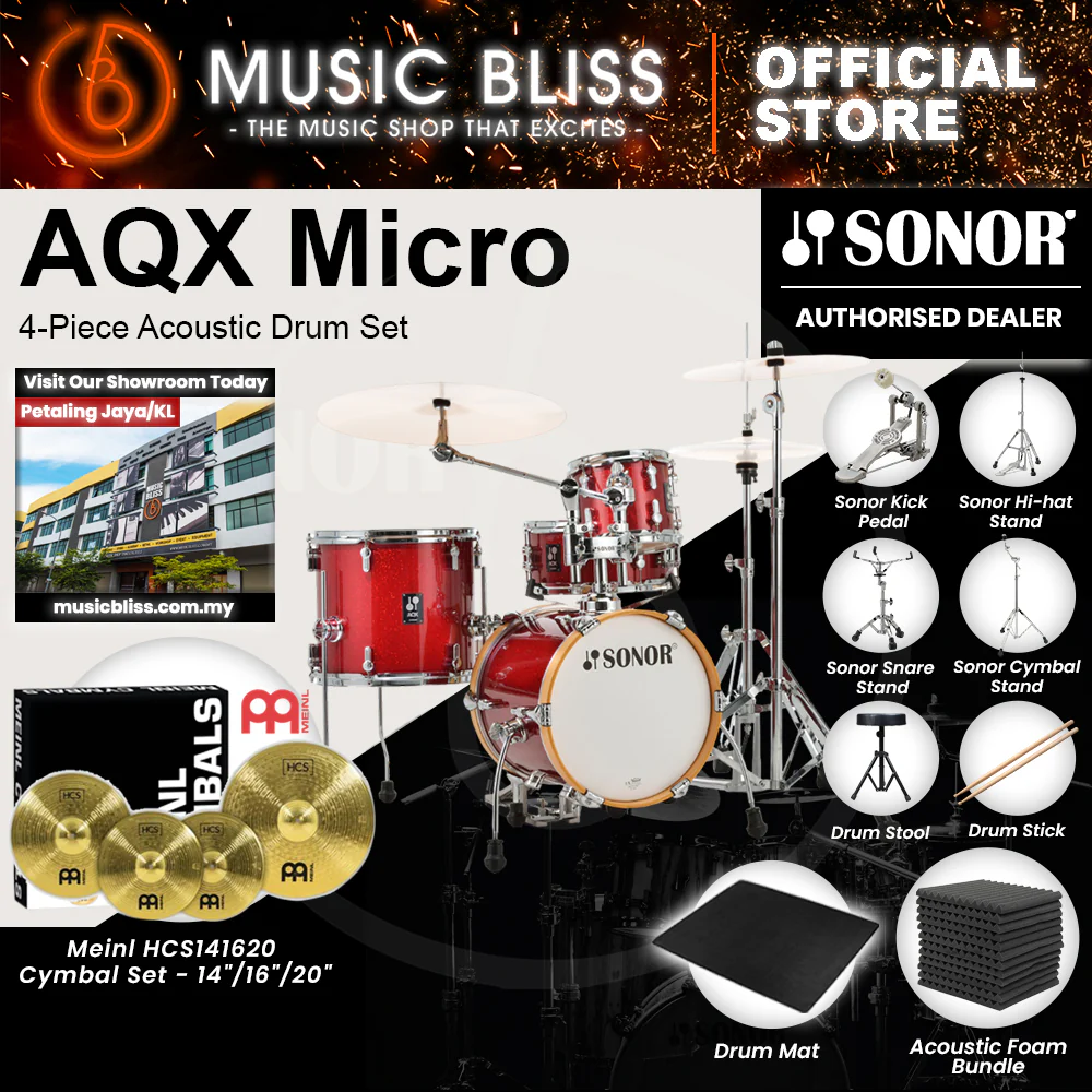 Sonor AQX Micro 4-Piece Acoustic Drum Set - 14 Inch Bass Drum - Red Moon Sparkle - Image 9
