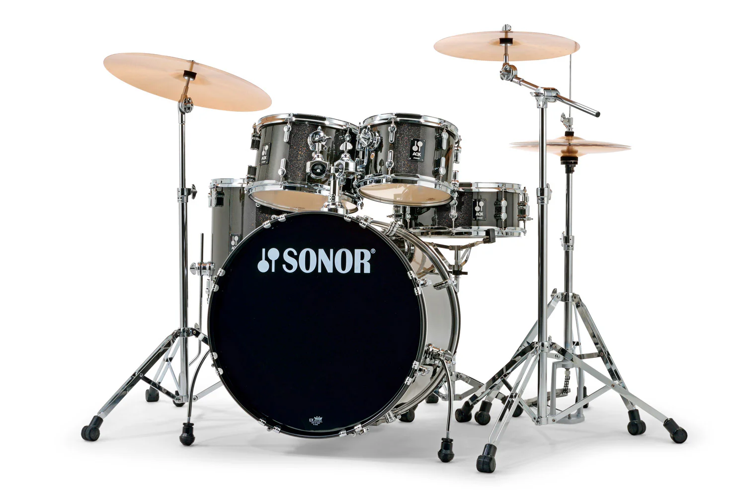 Sonor AQX Stage 5-Piece Acoustic Drum Set with Hardware - 22 Inch Bass Drum - Black Midnight Sparkle - Image 4