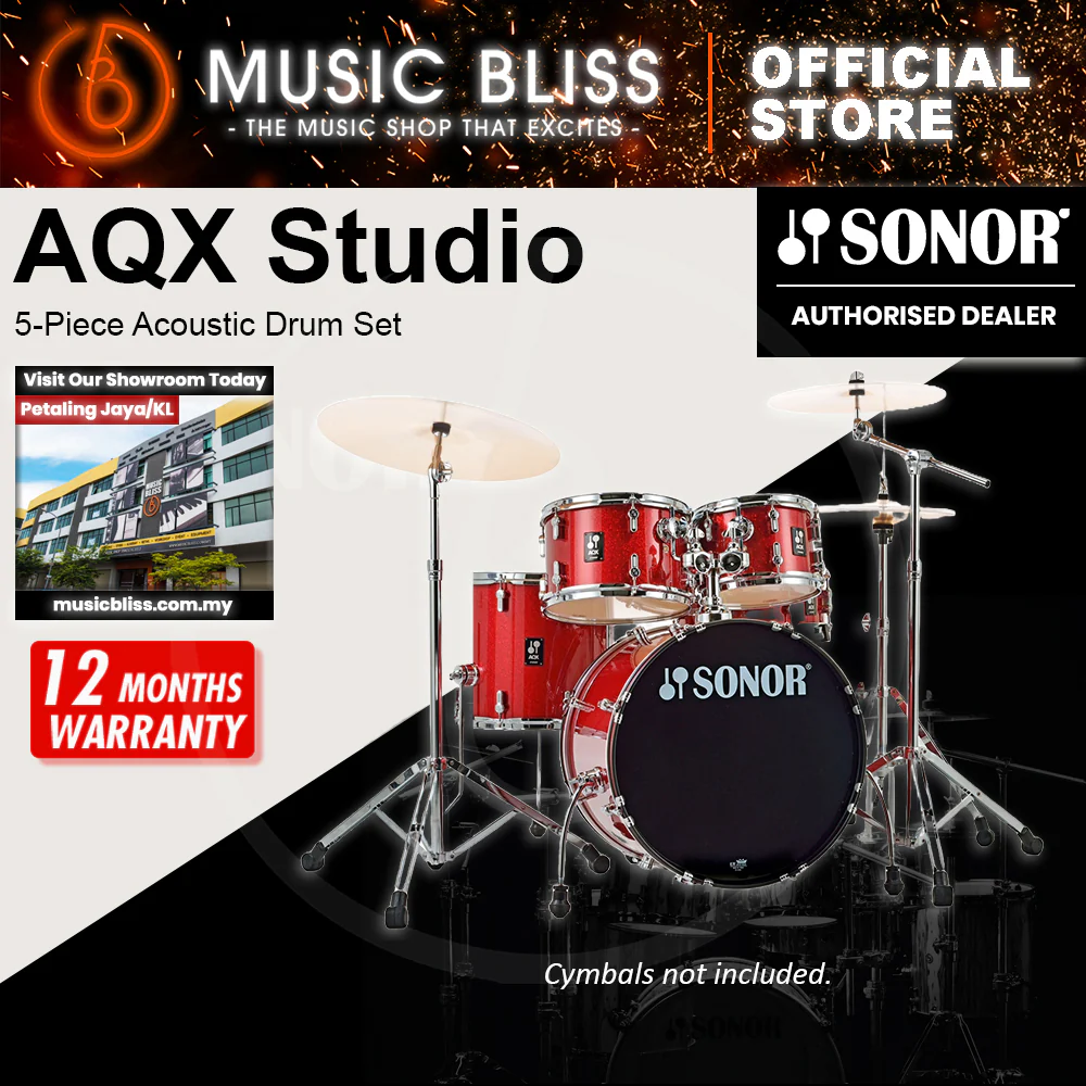 Sonor AQX Studio 5-Piece Acoustic Drum Set with Hardware - 20 Inch Bass Drum - Red Moon Sparkle