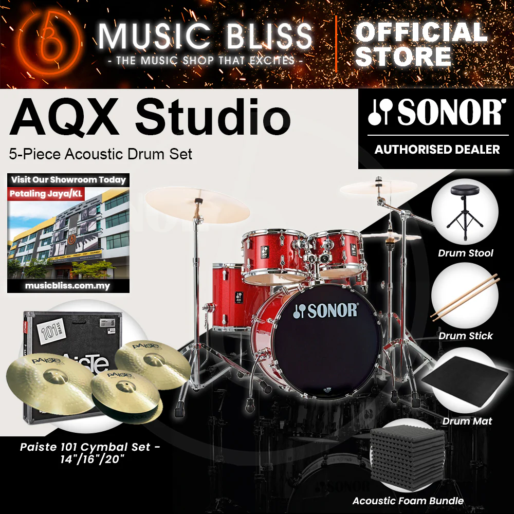 Sonor AQX Studio 5-Piece Acoustic Drum Set with Hardware - 20 Inch Bass Drum - Red Moon Sparkle - Image 8