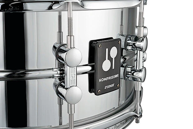 Sonor Kompressor Snare Drum 14" x 5.75", Steel, Chrome w/ 150th Ann. Badge - Image 4