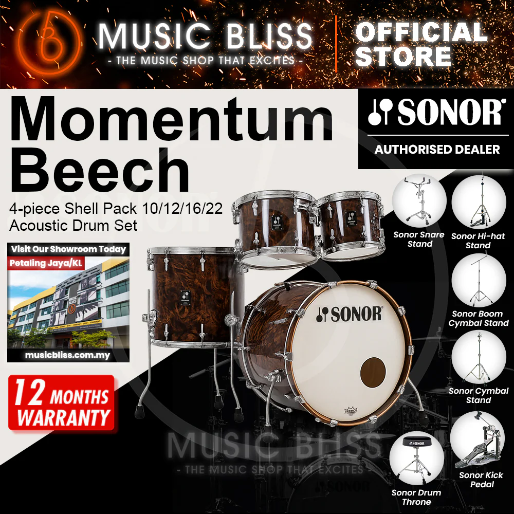 Sonor Momentum Beech 4-piece Shell Pack 10/12/16/22 Acoustic Drum Set - California Burl Veneer - Image 2