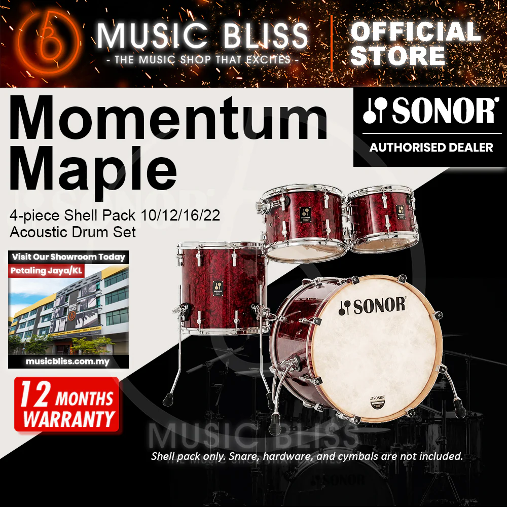 Sonor Momentum Maple 4-piece Shell Pack 10/12/16/22 Acoustic Drum Set - Red Pearl Wrap