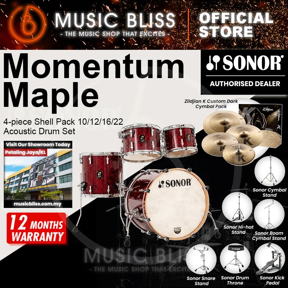 Sonor Momentum Maple 4-piece Shell Pack 10/12/16/22 Acoustic Drum Set - Red Pearl Wrap - Image 5
