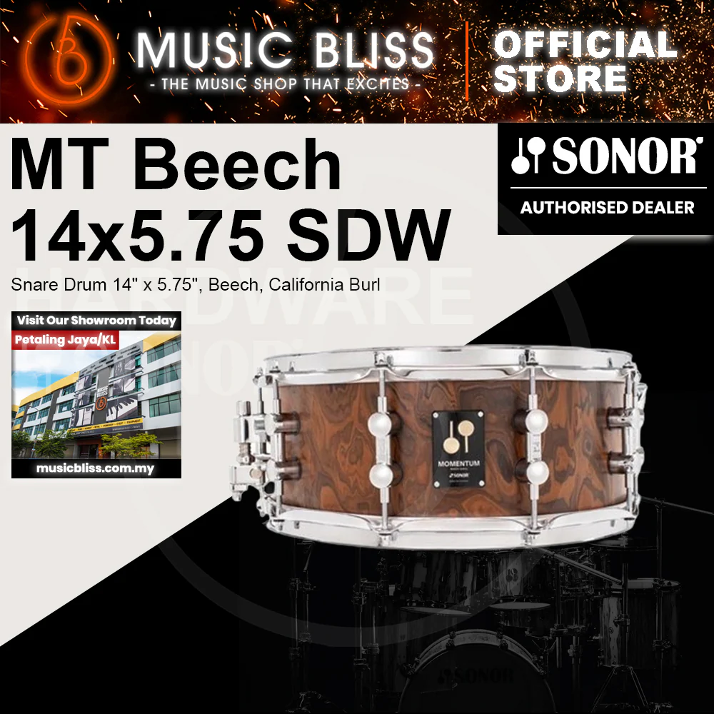 Sonor Momentum Snare Drum 14" x 5.75", Beech, California Burl Veneer
