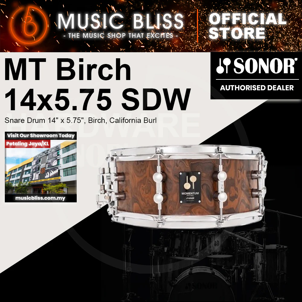 Sonor Momentum Snare Drum 14" x 5.75", Birch, California Burl Veneer