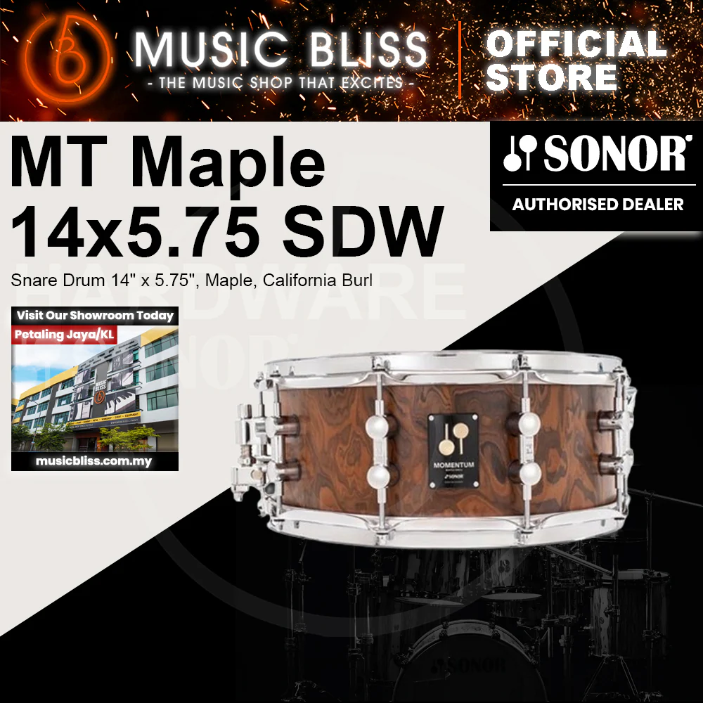 Sonor Momentum Snare Drum 14" x 5.75", Maple, California Burl Veneer