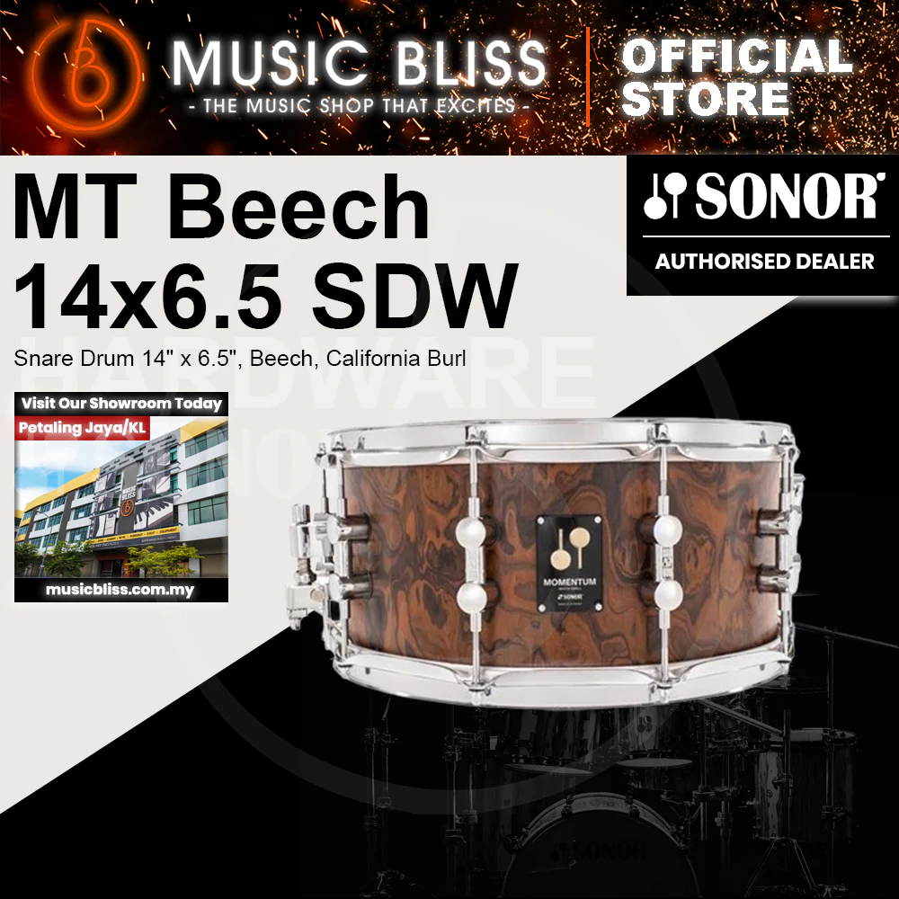 Sonor Momentum Snare Drum 14" x 6.5", Beech, California Burl Veneer
