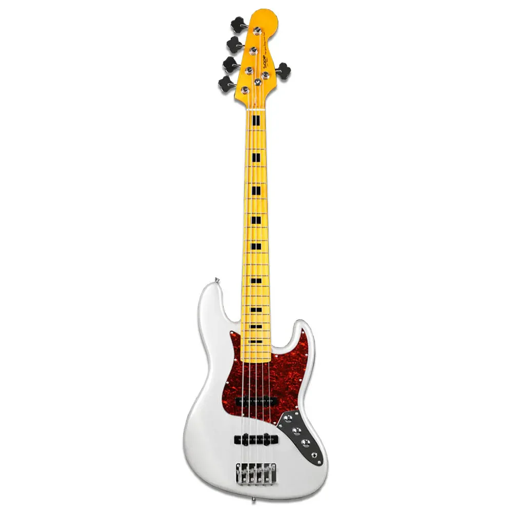 SQOE JB5BS300-SV 5-string Electric Bass Guitar with Maple Fingerboard - Silver - Image 2