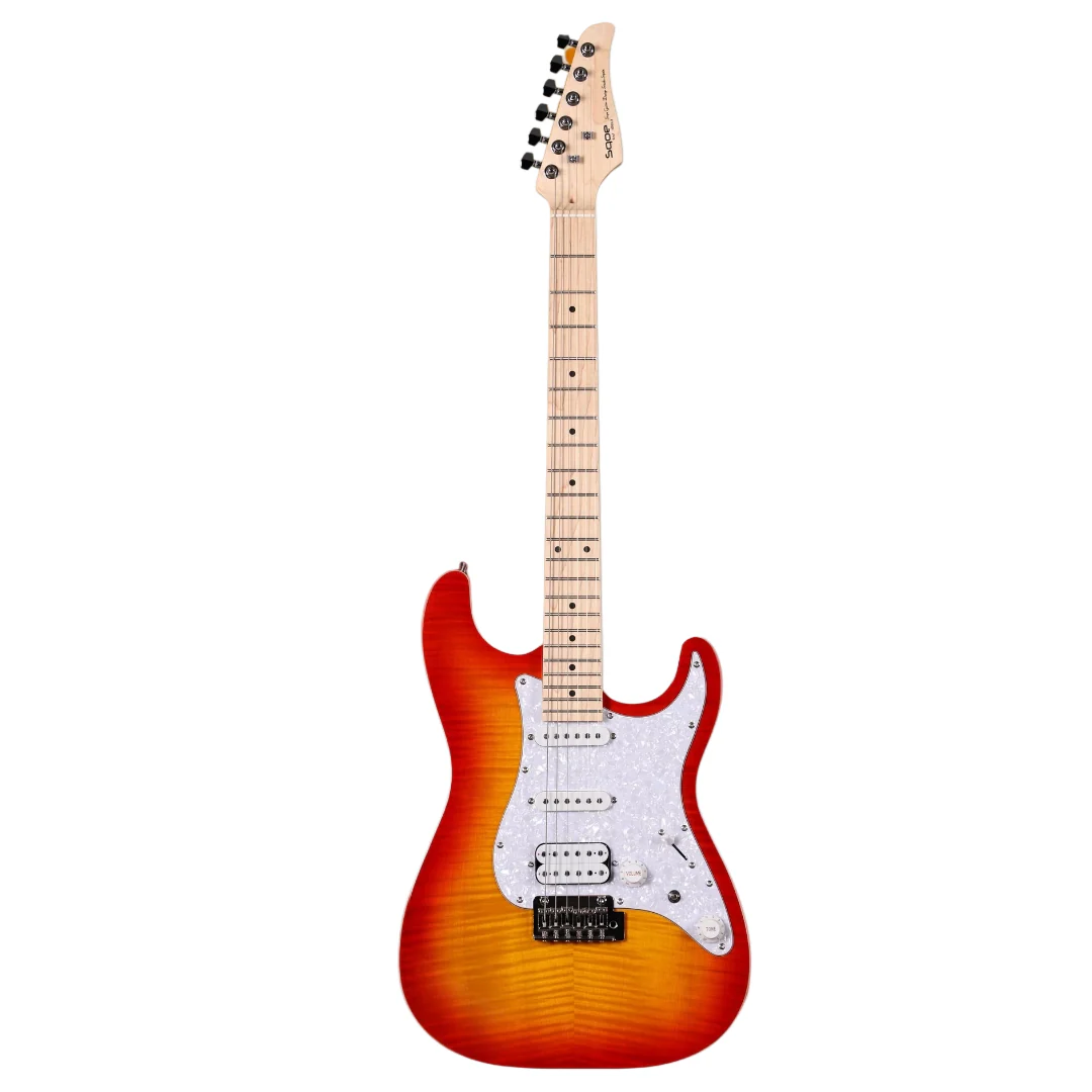 SQOE SEIB680 IB Series HSS Electric Guitar - Flame Cherry Sunburst - Image 2