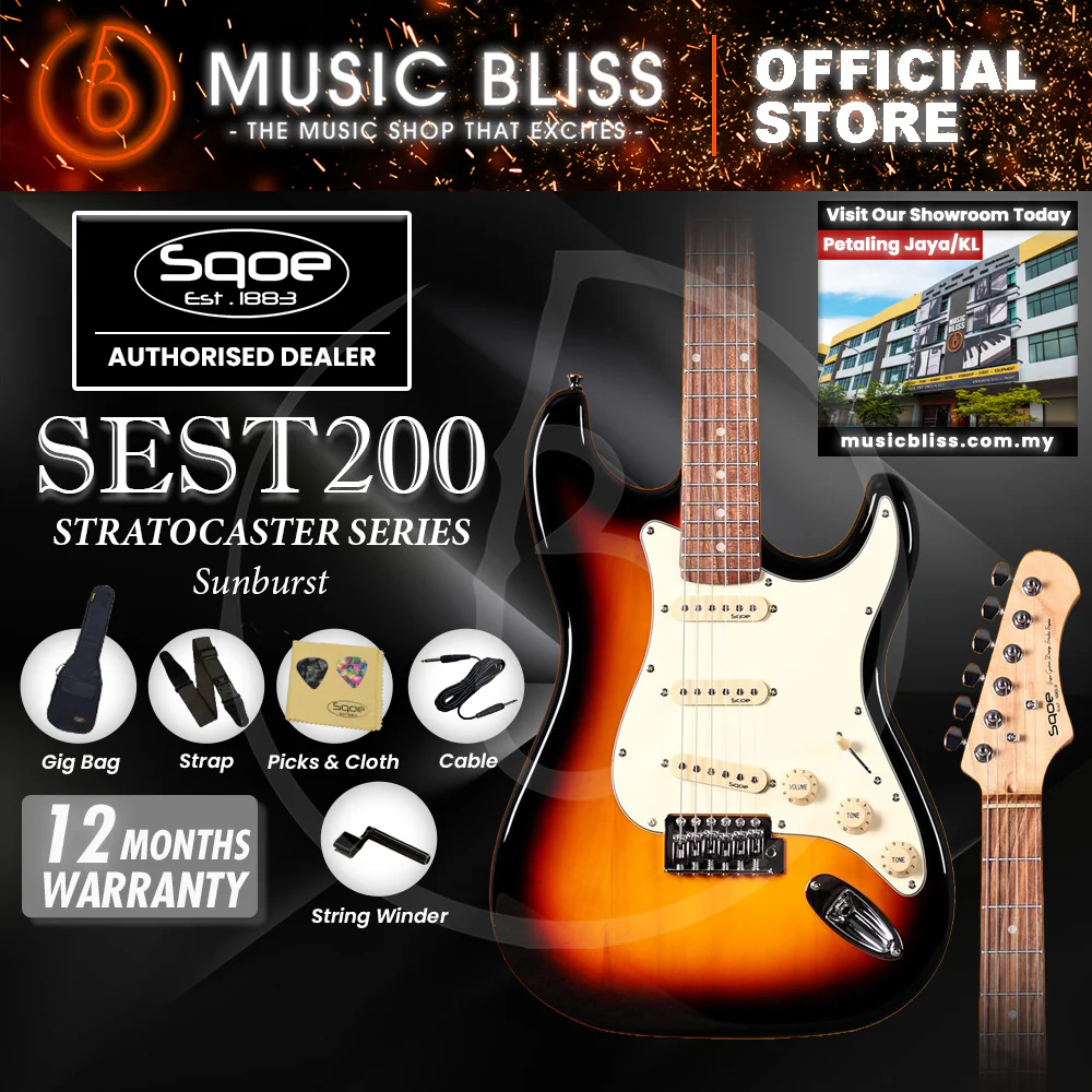 SQOE SEST200 Stratocaster Body SSS Vintage Electric Guitar - Sunburst - Image 9