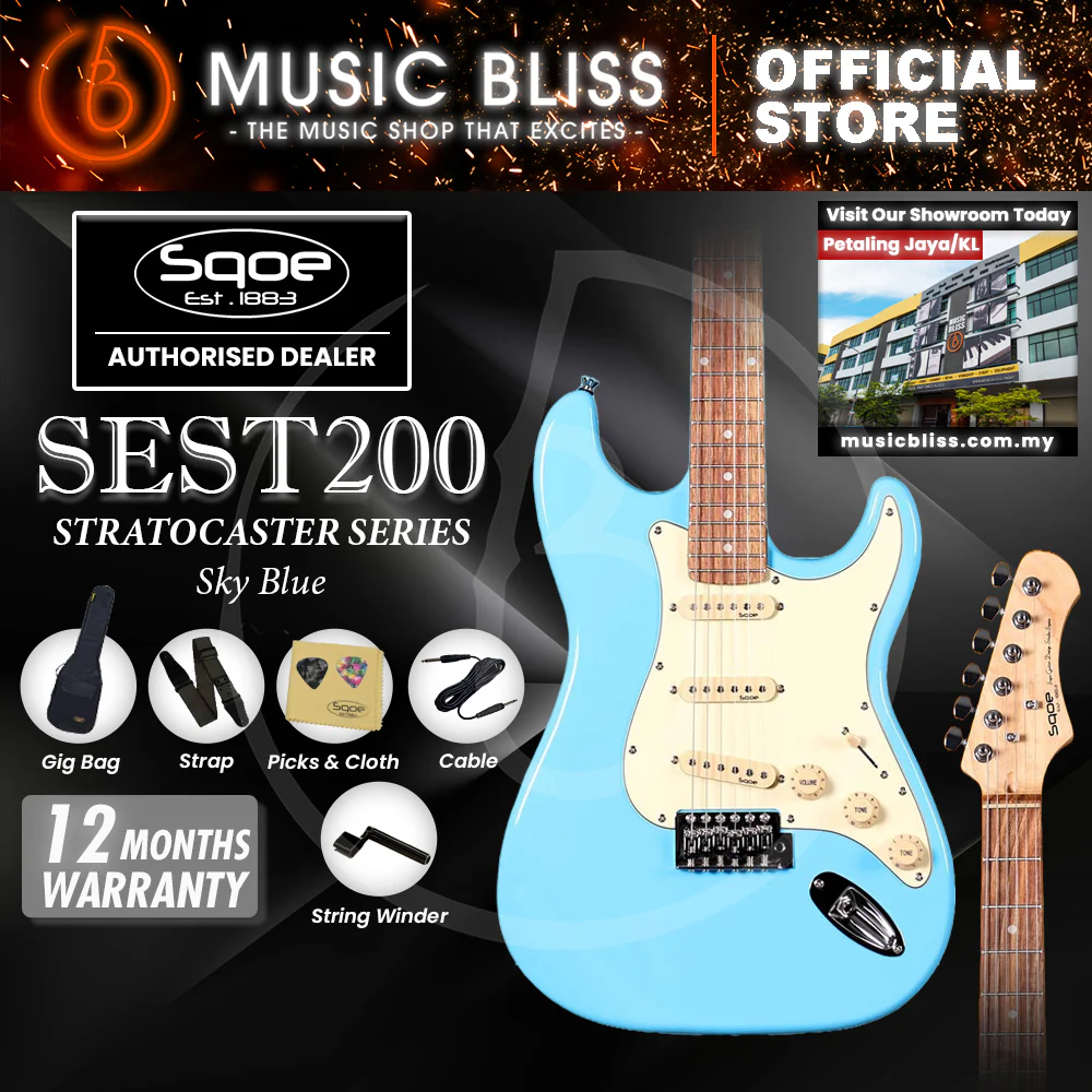 SQOE SEST200 Stratocaster Body SSS Vintage Electric Guitar - Skyblue - Image 4