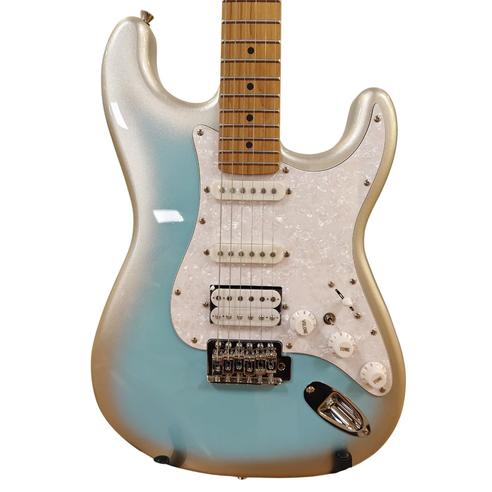 SQOE SEST610 IF Series HSS Electric Guitar - Silver Blue Ice Flower - Image 3