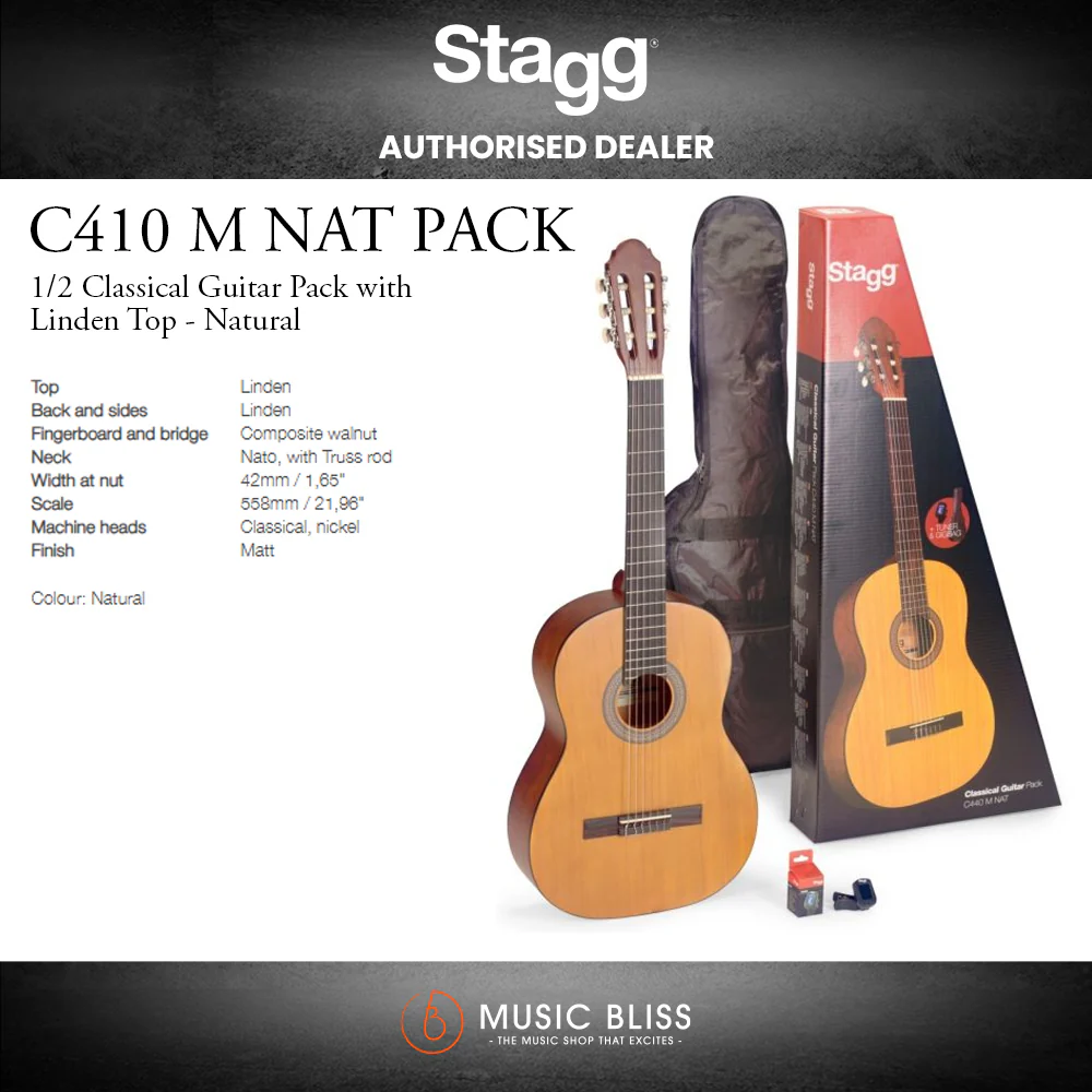 Stagg C410M NAT 1/2 Classical Guitar Pack with Linden Top - Natural