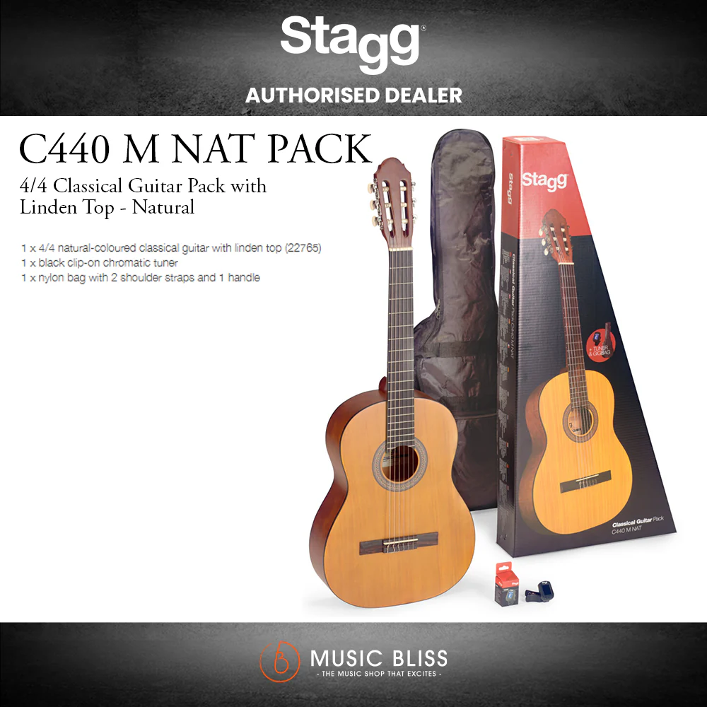 Stagg C440M NAT 4/4 Classical Guitar Pack with Linden Top - Natural